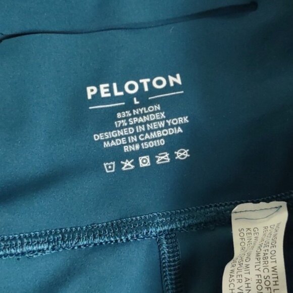 Peloton Teal Blue Green Yoga Waistband Back Pocket Activewear Gym Capri Large - Picture 3 of 10
